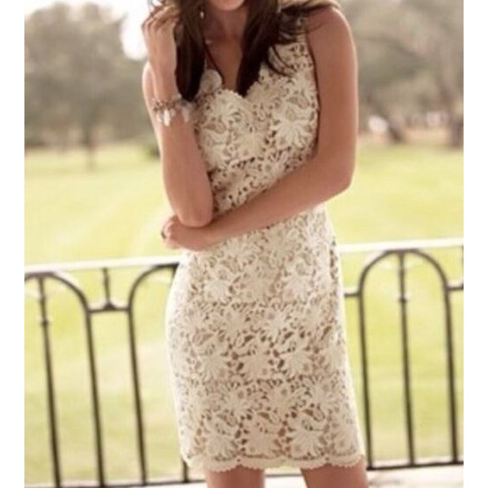 Ann‎ Taylor Lace Crochet Overlay Sheath Dress Sz 2 Small Boho Cocktail Wedding